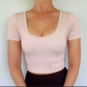 Offline by Aerie OG Groove Crop Top Tee in Neutral Blush Size Large